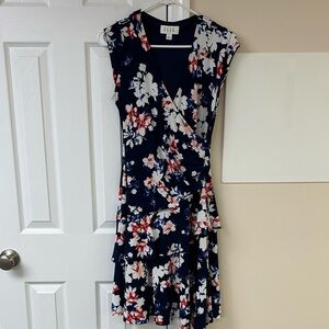 ELLE Print Ruffle Faux-Wrap Dress Navy Blush Floral